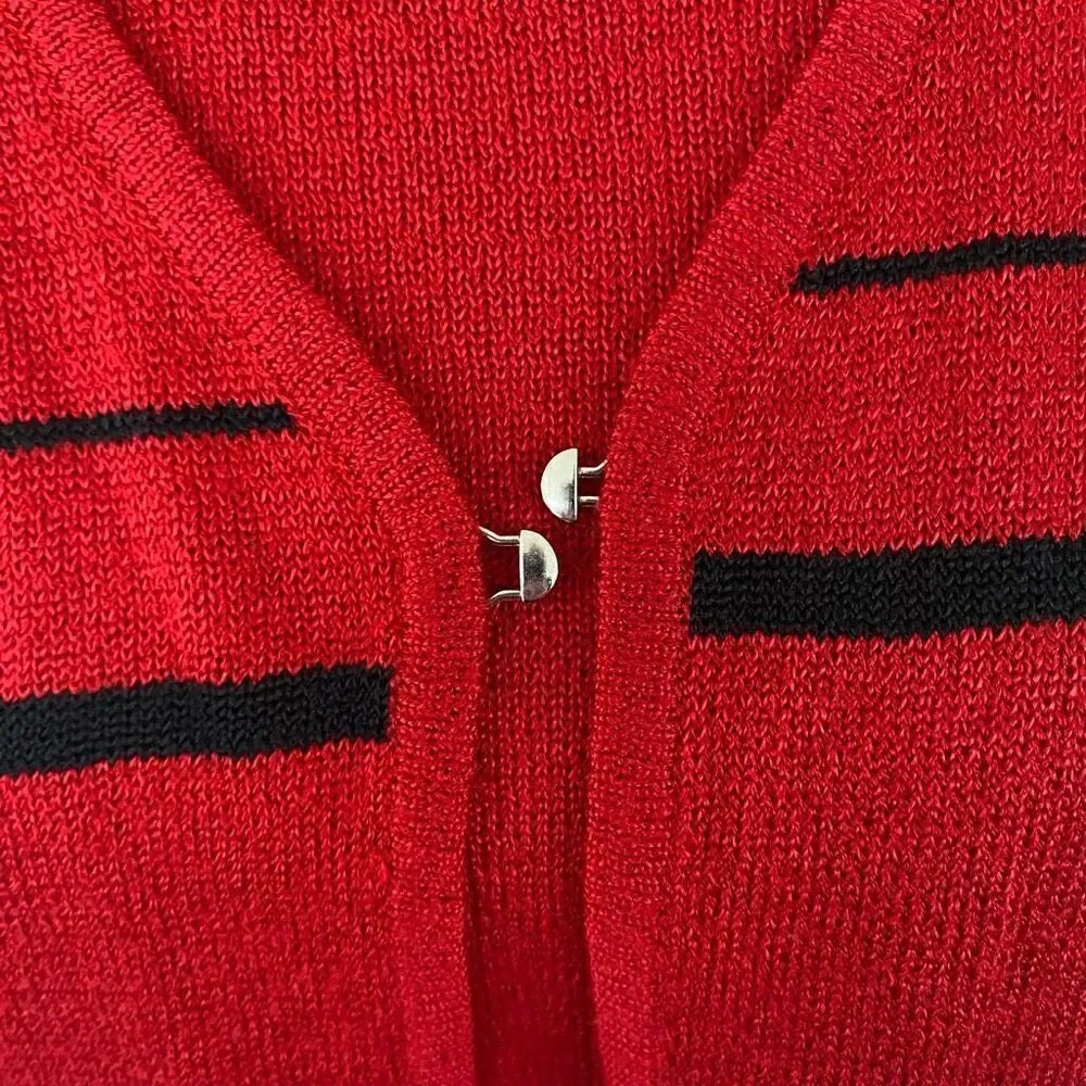 Sag Harbor women XL 3/4 sleeve layered stripe sweater w/clasp close red - Picture 2 of 11